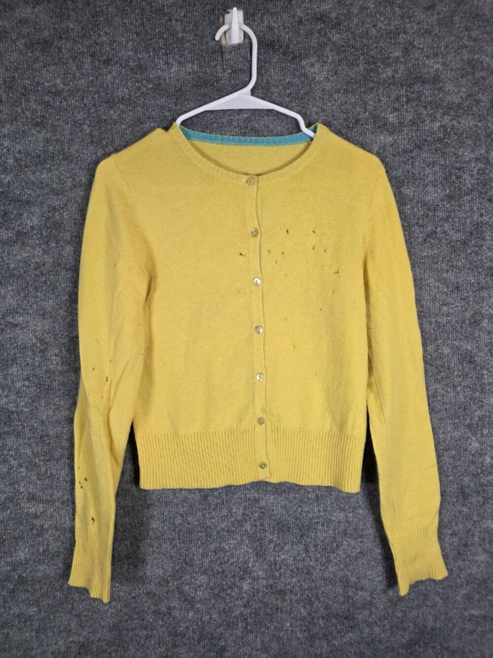 Sweater Womens Small Yellow 100% Cashmere Button Cardigan Holes Material Damage